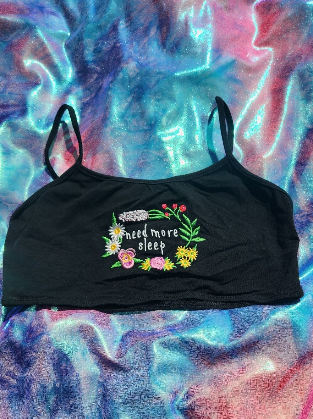 "Sleepy Beauty" Black Floral Embroidered Crop Bralette
